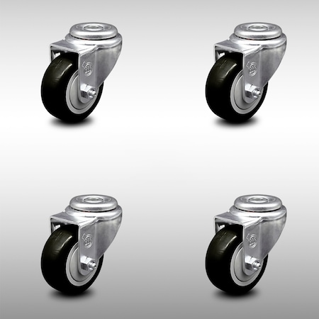 Service Caster 3 Inch SS Black Polyurethane Wheel Swivel Bolt Hole Caster Set SCC-SSBH20S314-PPUB-BLK-4